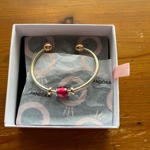 Pandora bangle, red gemstone charm. Never worn,  Pandora gift bag & packaging.